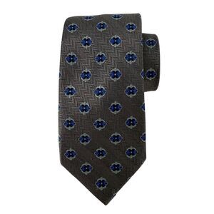 JoS A Bank Reserve Necktie Silk LONG Gray Blue Floral Woven Pointed 3 in Wide
